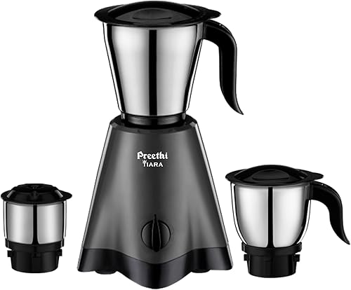 Preethi Tiara Mixer Grinder | 500 Watt | 2yr Guarantee & Lifelong Free Service I 3 Stainless Steel Jars (0.3L, 0.7L and 1.2L) | Grey & Black — 63% Off on Amazon