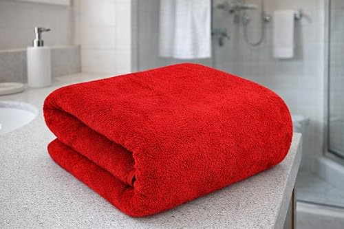 Premium Microfiber Bath Towel for Adults – 70 x 140 cm, Ultra Soft, Quick Dry & High Absorbent | Beige | Pack of 1 (Red) — 44% Off on Amazon