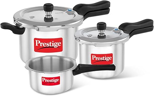 Prestige 2 Litre + 3 Litre + 5 Litre Aluminium Svachh Outer Lid Pressure Cooker Combo with 2 Lids | Deep Lid for Spillage Control | Gas & Induction Compatible | Gasket Release Sys | 5Y Warranty | ISI — 37% Off on Amazon