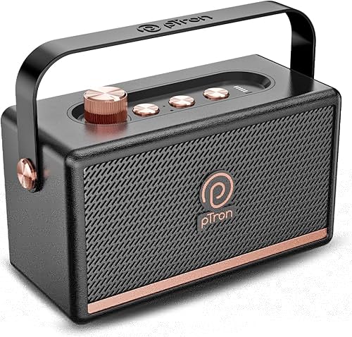 pTron Fusion Pro Retro Signature 20W Bluetooth Speaker with Pristine Sound, 8 Hours Playtime, Dual Drivers, Playback via BT5.3/USB/TF Card, Easy Controls, Portable Speaker & Type C Charging (Black) — 69% Off on Amazon