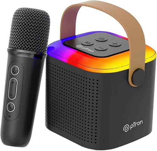 pTron Newly Launched Fusion Tunes 10W Mini Bluetooth Speaker with Wireless Karaoke Mic, 8Hrs Playtime, Vivid RGB Lights, Voice Effects, Multi-Play Modes BT5.1/TF Card & Type-C Charging Port (Black) — 75% Off on Amazon