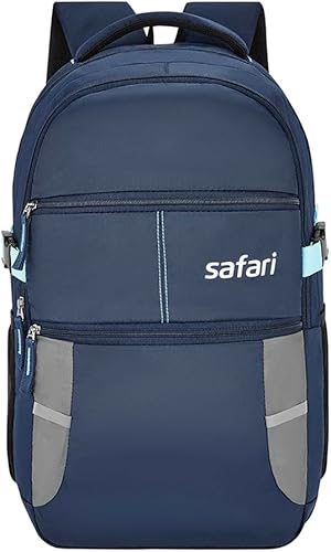 Safari Omega Spacious/Large 5 Compartment Laptop Backpack With Raincover, College Bag, Travel Bag For Unisex, Navy Blue, 30 Litre — 81% Off on Amazon