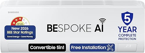 Samsung 1.5 Ton 3 Star Bespoke AI Inverter Smart Split AC (2026 Model, WiFi, Energy Saving, Voice Control, Powerful Cooling, Copper, Digital Inverter, 4 Way swing, 5 Step Convertible, AR50H18D13HNNA) — 54% Off on Amazon