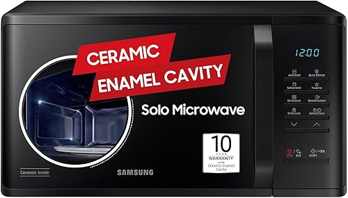Samsung 23 L Solo Microwave Oven (MS23A3513AK/TL, Black, Auto Cook Programs, Child Safety Lock, Memory Feature, Deodorization, Ceramic Enamel Cavity with 10 year warranty) — 28% Off on Amazon
