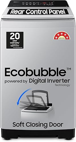 Samsung 7 kg, 5 Star, Eco Bubble Technology, Digital Inverter Motor, Soft Closing Door, Fully-Automatic Top Load Washing Machine (WA70BG4441YYTL, Lavender Gray) — 22% Off on Amazon
