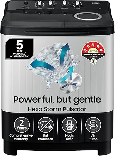 Samsung 8 kg, 5 star, Semi-Automatic Top Load Washing Machine (WT80C4200GG/TL, Air Turbo Drying, Light Gray, 5 Year Warranty on Wash Motor) — 20% Off on Amazon