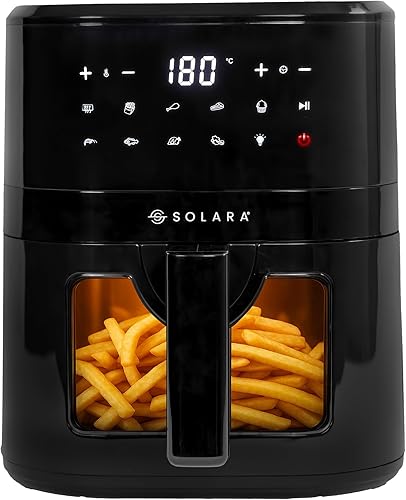 SOLARA Air Fryer For Home 4.5L with See Through Window, 10 Preset menus, 360° High Speed Air Circulation for Fry, Grill, Roast & Bake,Uses upto 90% less fat, 1500 Watts, Digital Touch Control, Black — 65% Off on Amazon