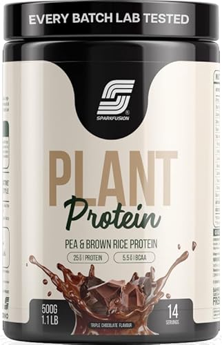 Sparkfusion Plant Protein Powder| Isolated Pea & Brown Rice Protein|25 gm Protein & All Essential Amino Acids|Easy To Digest|For Active Lifestyle For Men & Women Triple Chocolate Flavour 500 gm — 47% Off on Amazon