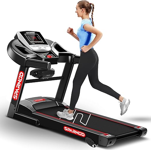 Sparnod Fitness STH-1200MF Multifunction Foldable Treadmill for Home Use, 4 HP Peak DC Motor, Built-in Massager, 12 Preset Programs, LED Display, 12 km/h Speed, Manual Incline, 110 kg User Capacity — 71% Off on Amazon