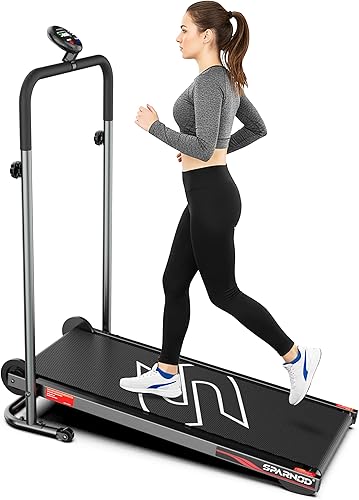 Sparnod Fitness STH-450 Manual Treadmill for Home Use, Adjustable Handle Height & Manual Incline, LCD Display, Compact & Foldable with Wheels, 120 kg Max User Weight, Assembly Required — 66% Off on Amazon