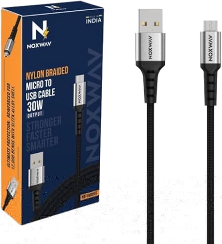 USB A to Micro USB Cable 30W Fast Charging | Nylon Braided & Aluminium Shell | High-Speed Data Sync Cable for Android Phones, Power Banks, Bluetooth Devices | Durable & Tangle-Free — 63% Off on Amazon