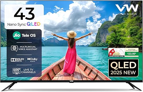 VW 108 cm (43 inches) Nano Sync Series 4K Ultra HD Smart JioTele OS QLED TV VW43JQ1 (Black) — 63% Off on Amazon