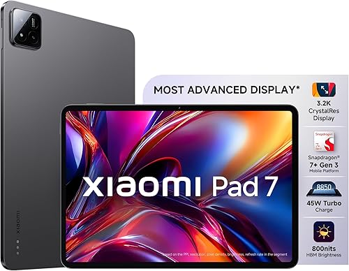 XIAOMI Pad 7 |Qualcomm Snapdragon 7+ Gen 3 |28.35cm(11.16 inch) Display |12GB, 256GB |3.2K CrystalRes Display |HyperOS 2 |68 Billion+ Colours |Dolby Vision Atmos |Quad Speakers |Wi-Fi 6e |Graphite Grey — 18% Off on Amazon