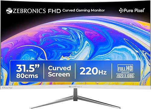 Zebronics 31.5 Inch FHD Curved Gaming Monitor with 220Hz, 300 nits, 1ms MPRT, HDR10, 1080p, Adaptive Sync, HDMI & DP Port, USB, Built-in Speakers, Wall Mountable, Bezel-Less Design (AC32FHD) — 72% Off on Amazon