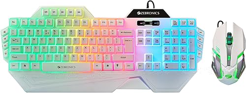ZEBRONICS Optimus Gaming Keyboard & Mouse Combo, Braided Cable, Gold Plated USB, Upto 3600 DPI, 6 Buttons, High Resolution Sensor, Multicolor LED, Dedicated Macro Keys, 117 Keys (White) — 42% Off on Amazon