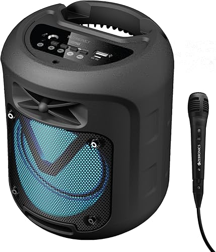 ZEBRONICS Sound Feast 90 10W Output, Portable Wireless Speaker with Bluetooth v5.0, TWS, 6.3mm with Wired Mic, USB, mSD, AUX, Mobile Holder and RGB Lights — 47% Off on Amazon